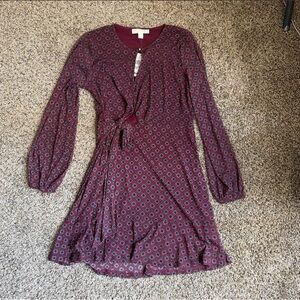 Michael Kors Burgundy Geometric Long Sleeve Dress